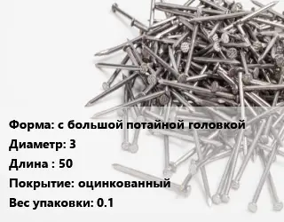 Гвоздь с большой потайной головкой 3х50 оцинкованный 0.1